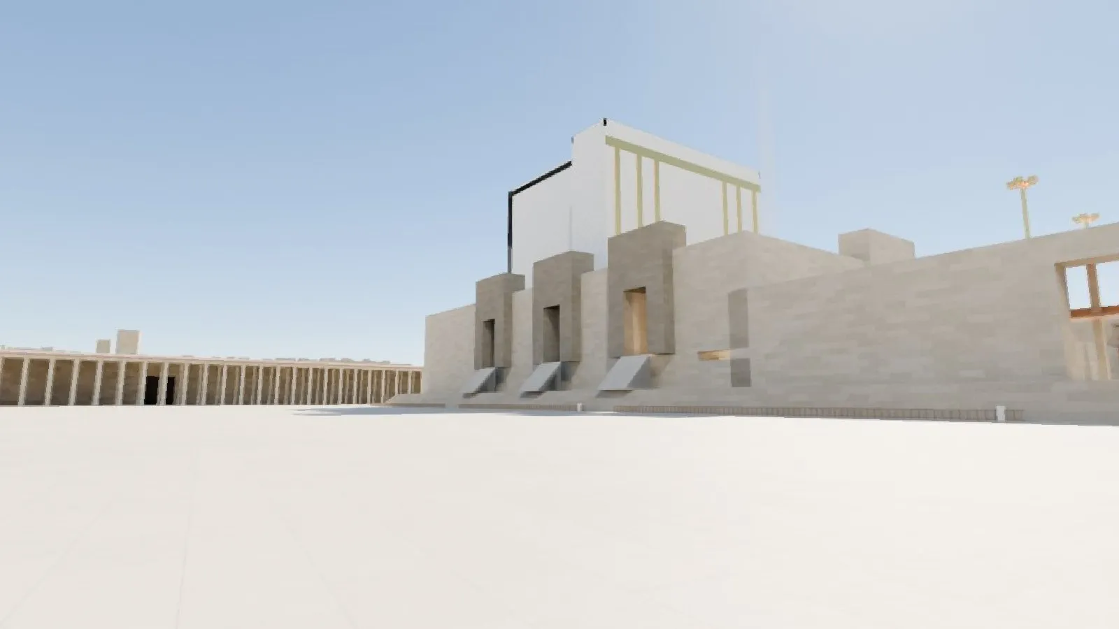 Version 1: empty white platform with untextured buildings